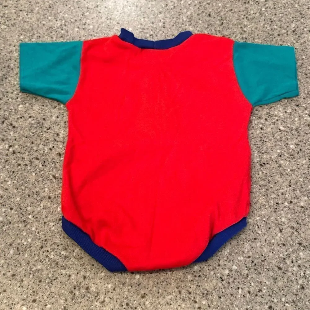 CARTER'S Vintage 90s Made In USA Frog Embroidered Colorblock Baby Romper